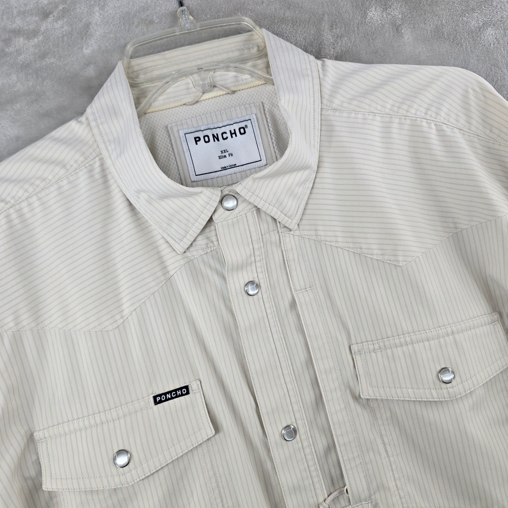 Poncho Western Shirt Mens XXL Slim Fit Tan Striped Pearl Snap Long Sleeve